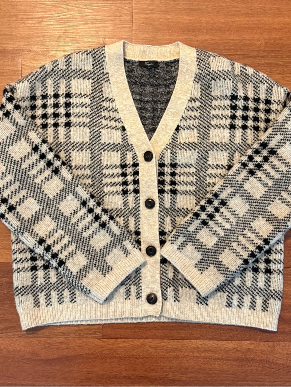 Rails Reese Cardigan in Black/Oat Plaid Pattern